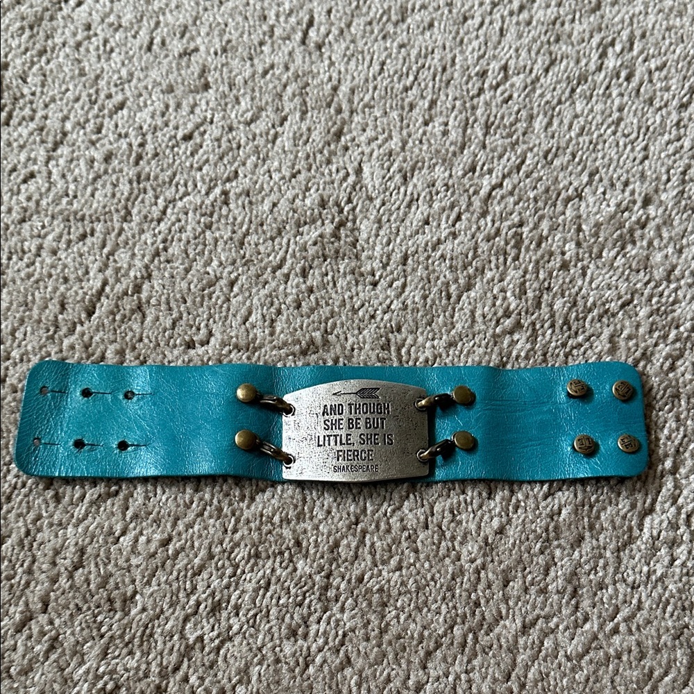Teal Leather Bracelet with Shakespeare Quote